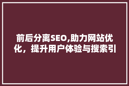 前后分离SEO,助力网站优化，提升用户体验与搜索引擎排名