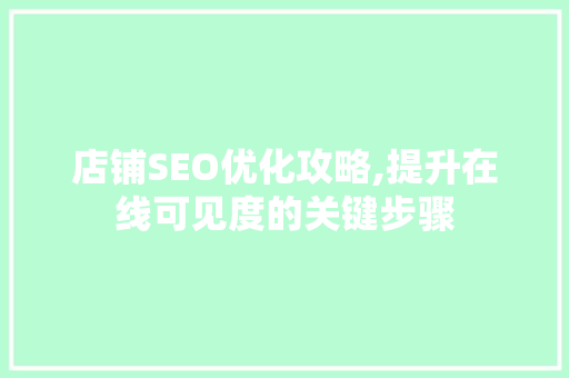 店铺SEO优化攻略,提升在线可见度的关键步骤