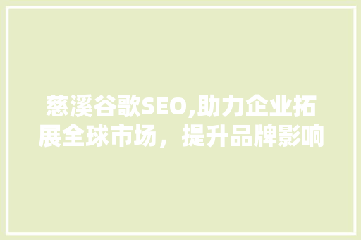 慈溪谷歌SEO,助力企业拓展全球市场，提升品牌影响力 网站优化
