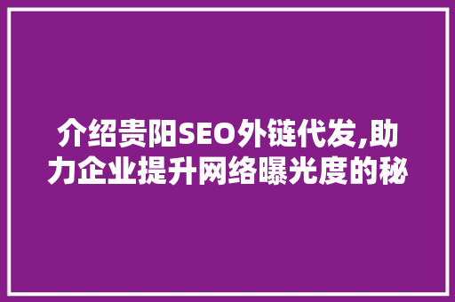 介绍贵阳SEO外链代发,助力企业提升网络曝光度的秘密武器