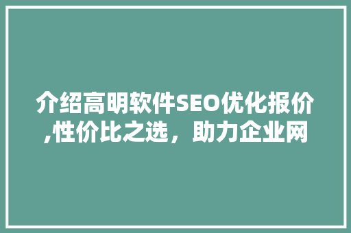 介绍高明软件SEO优化报价,性价比之选，助力企业网站提升排名