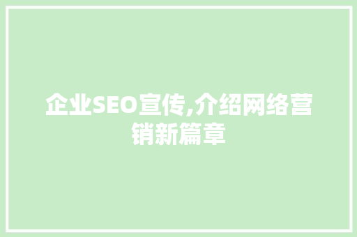 企业SEO宣传,介绍网络营销新篇章