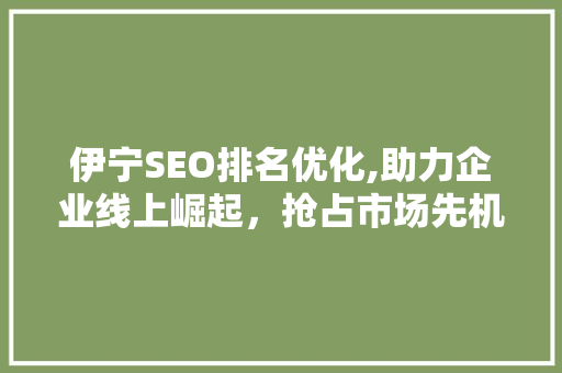 伊宁SEO排名优化,助力企业线上崛起，抢占市场先机