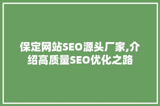 保定网站SEO源头厂家,介绍高质量SEO优化之路