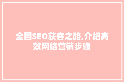 全国SEO获客之路,介绍高效网络营销步骤