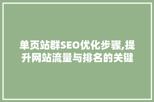 单页站群SEO优化步骤,提升网站流量与排名的关键 搜狗优化