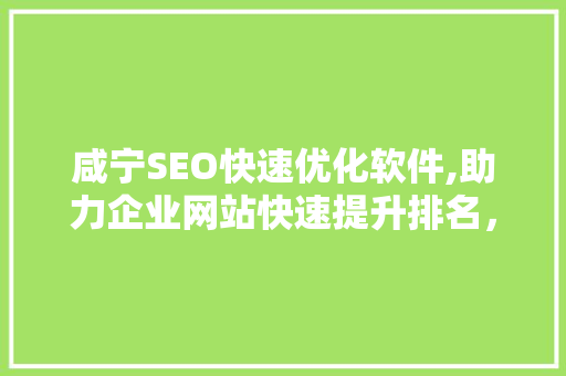 咸宁SEO快速优化软件,助力企业网站快速提升排名，抢占市场先机