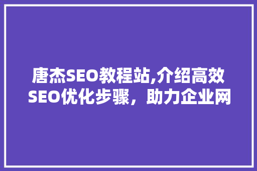唐杰SEO教程站,介绍高效SEO优化步骤，助力企业网站排名提升
