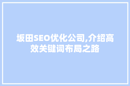 坂田SEO优化公司,介绍高效关键词布局之路