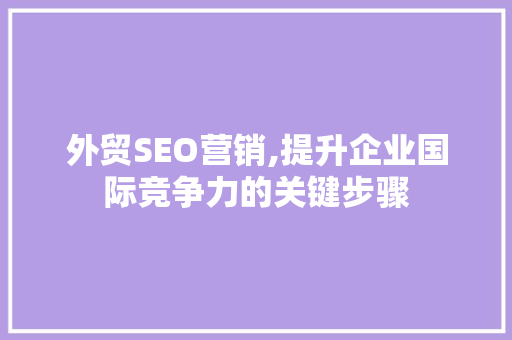 外贸SEO营销,提升企业国际竞争力的关键步骤
