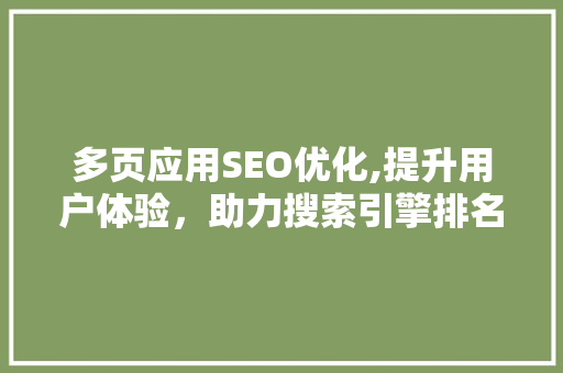 多页应用SEO优化,提升用户体验，助力搜索引擎排名