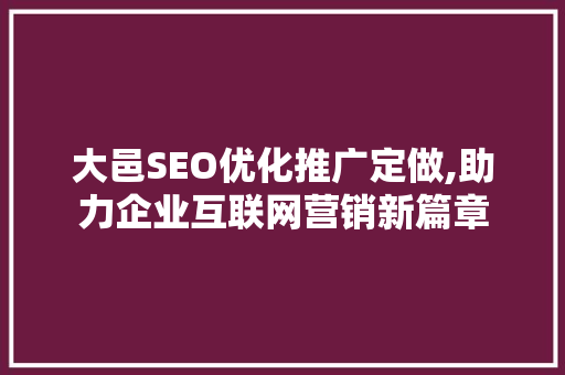 大邑SEO优化推广定做,助力企业互联网营销新篇章 seo技术