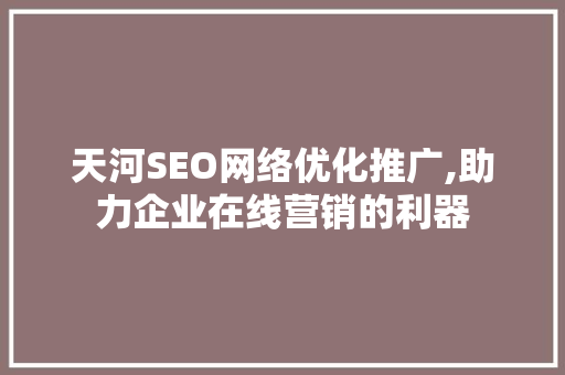 天河SEO网络优化推广,助力企业在线营销的利器