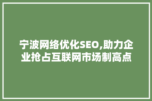 宁波网络优化SEO,助力企业抢占互联网市场制高点