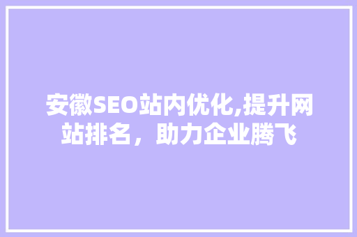 安徽SEO站内优化,提升网站排名，助力企业腾飞