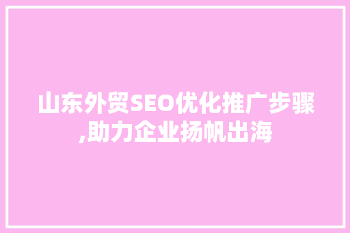 山东外贸SEO优化推广步骤,助力企业扬帆出海