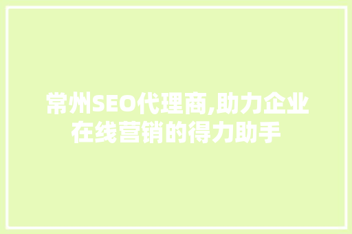 常州SEO代理商,助力企业在线营销的得力助手