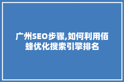 广州SEO步骤,如何利用佰蜂优化搜索引擎排名 小程序开发