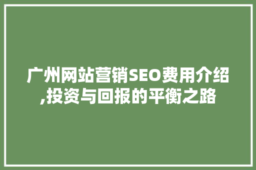 广州网站营销SEO费用介绍,投资与回报的平衡之路