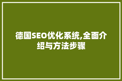 德国SEO优化系统,全面介绍与方法步骤