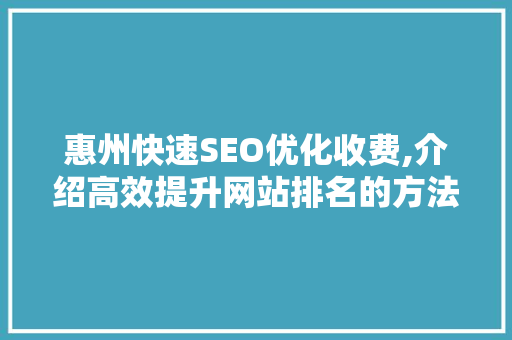 惠州快速SEO优化收费,介绍高效提升网站排名的方法 网站开发