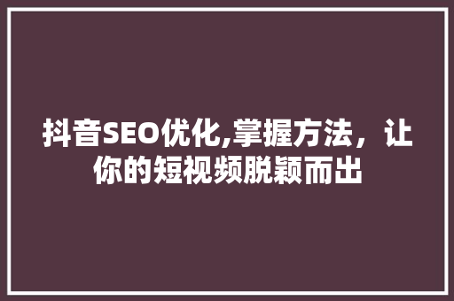 抖音SEO优化,掌握方法，让你的短视频脱颖而出 网站开发