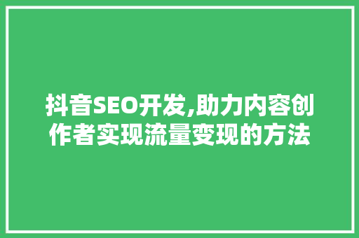 抖音SEO开发,助力内容创作者实现流量变现的方法