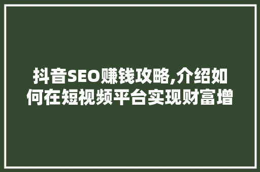 抖音SEO赚钱攻略,介绍如何在短视频平台实现财富增长 网站开发