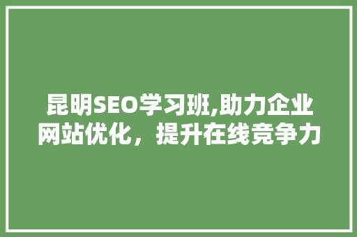 昆明SEO学习班,助力企业网站优化，提升在线竞争力 搜狗优化