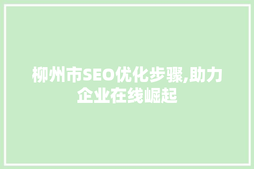 柳州市SEO优化步骤,助力企业在线崛起