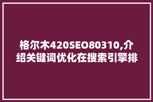 格尔木420SEO80310,介绍关键词优化在搜索引擎排名中的重要性