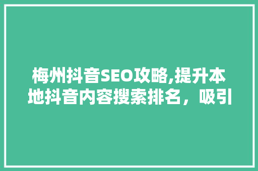 梅州抖音SEO攻略,提升本地抖音内容搜索排名，吸引更多关注 seo技术