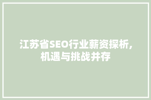 江苏省SEO行业薪资探析,机遇与挑战并存