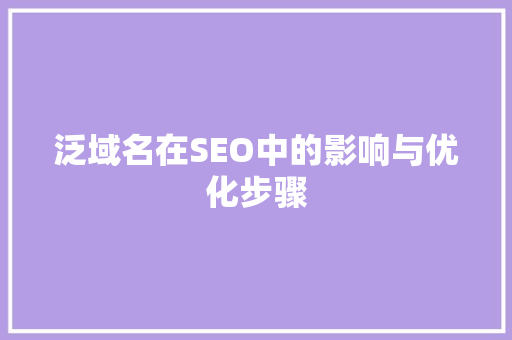 泛域名在SEO中的影响与优化步骤 AI技术学习