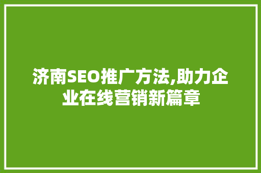 济南SEO推广方法,助力企业在线营销新篇章 网站开发