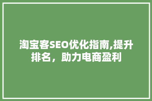 淘宝客SEO优化指南,提升排名，助力电商盈利 英文谷歌算法