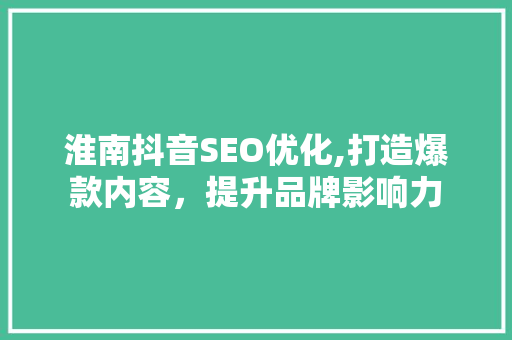 淮南抖音SEO优化,打造爆款内容，提升品牌影响力 小程序开发