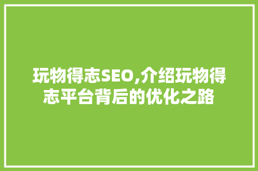 玩物得志SEO,介绍玩物得志平台背后的优化之路 小程序开发
