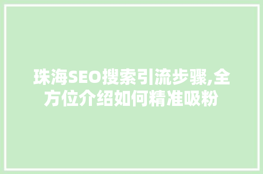 珠海SEO搜索引流步骤,全方位介绍如何精准吸粉 百度算法