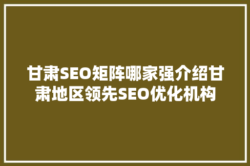甘肃SEO矩阵哪家强介绍甘肃地区领先SEO优化机构 头条优化