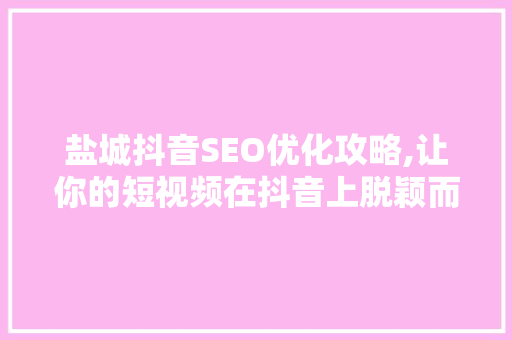 盐城抖音SEO优化攻略,让你的短视频在抖音上脱颖而出