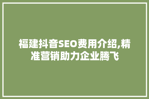 福建抖音SEO费用介绍,精准营销助力企业腾飞