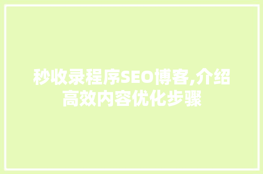 秒收录程序SEO博客,介绍高效内容优化步骤