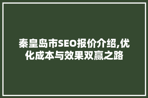 秦皇岛市SEO报价介绍,优化成本与效果双赢之路