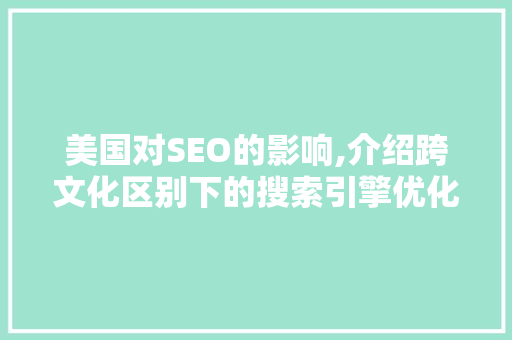 美国对SEO的影响,介绍跨文化区别下的搜索引擎优化步骤
