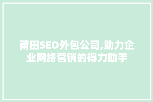 莆田SEO外包公司,助力企业网络营销的得力助手