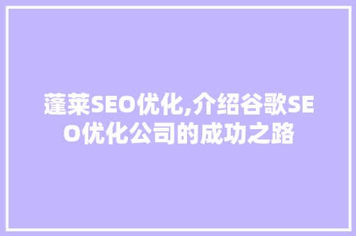 蓬莱SEO优化,介绍谷歌SEO优化公司的成功之路