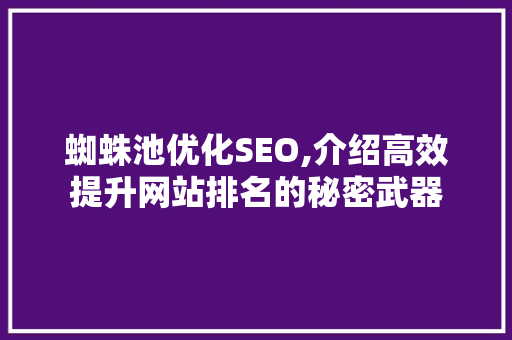 蜘蛛池优化SEO,介绍高效提升网站排名的秘密武器 360搜优化