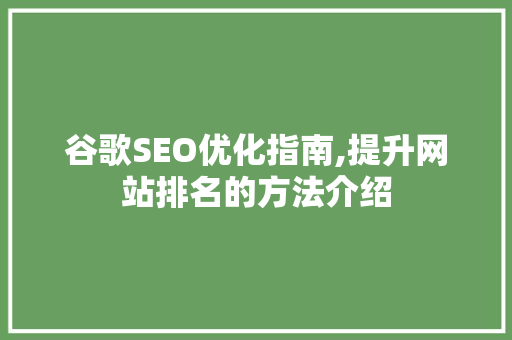 谷歌SEO优化指南,提升网站排名的方法介绍 网站开发