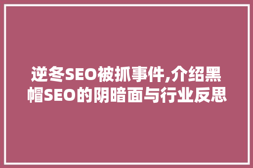 逆冬SEO被抓事件,介绍黑帽SEO的阴暗面与行业反思